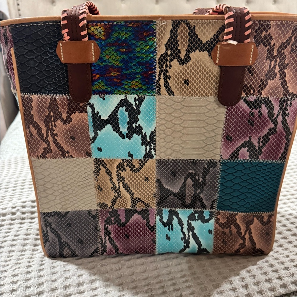 Consuela Patchwork Snakeskin Tote Bag